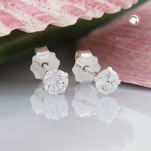 Stud earrings with 4mm zirconia round set in 925 silver