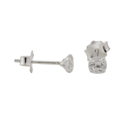 Stud earrings with 4mm zirconia round set in 925 silver
