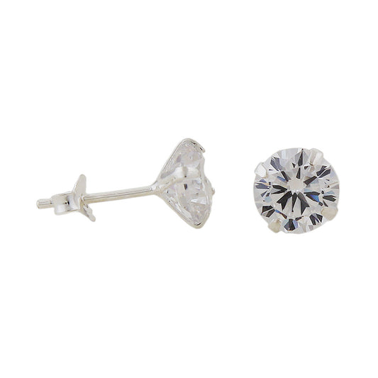 Stud earrings with 6mm zirconia round set in 925 silver