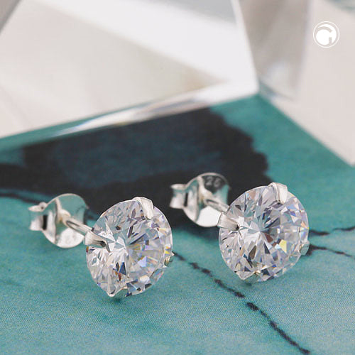 Stud earrings with 8mm zirconia round set in 925 silver