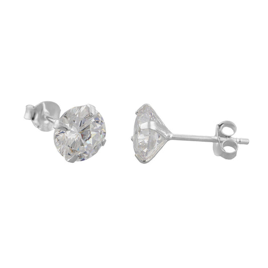Stud earrings with 8mm zirconia round set in 925 silver