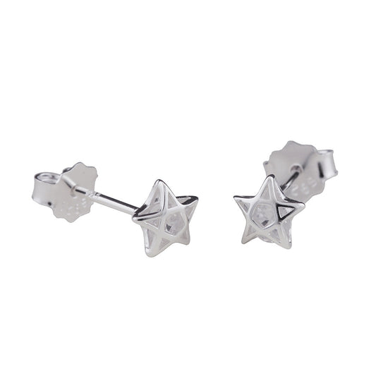Stud earrings 6mm star pentagram zirconia white silver 925