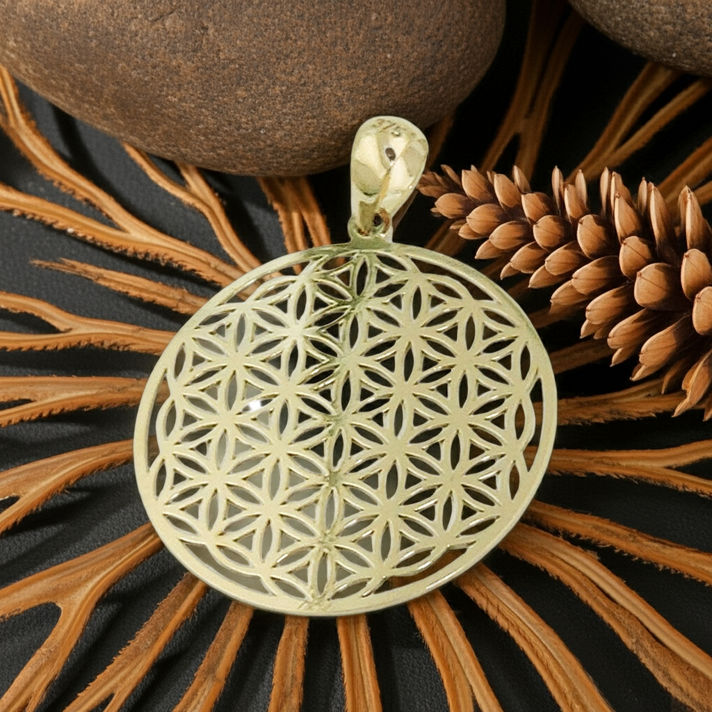 Pendant 20mm Flower of Life filigree 9Kt GOLD