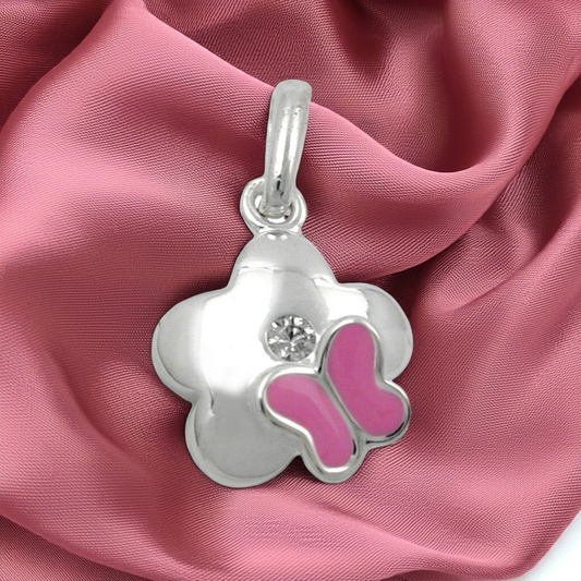 Pendant 10mm flower with butterfly and zirconia silver 925