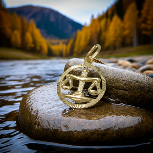 Pendant 15mm Zodiac Sign Libra 9Kt GOLD