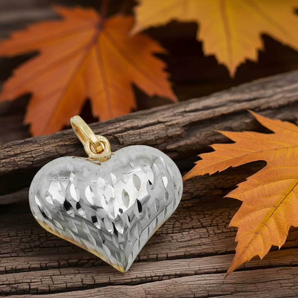 Pendant 14x16x6mm heart bicolor diamond-cut 9Kt GOLD