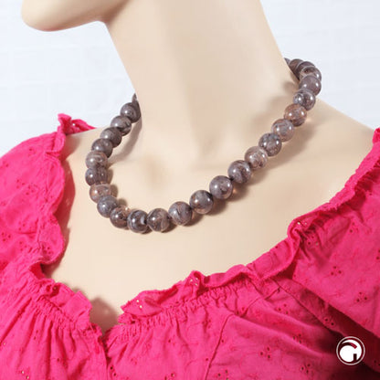 Necklace 16mm pearls grey-glitter 50cm