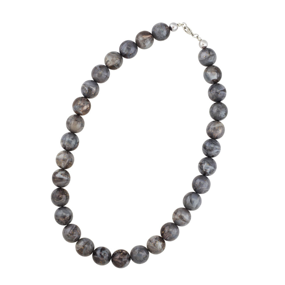 Necklace 16mm pearls grey-glitter 50cm