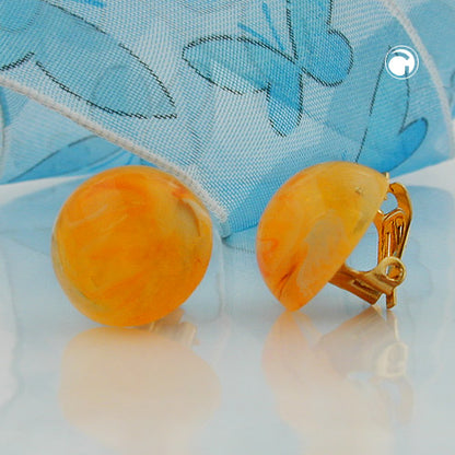 Clip earring 17mm amber marbled plastic button