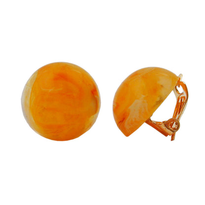 Clip earring 17mm amber marbled plastic button