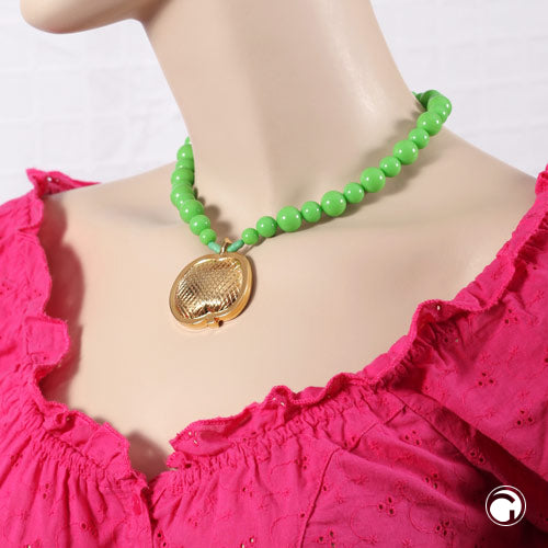 Necklace 42x37mm apple gold-plated beads apple green plastic 42cm