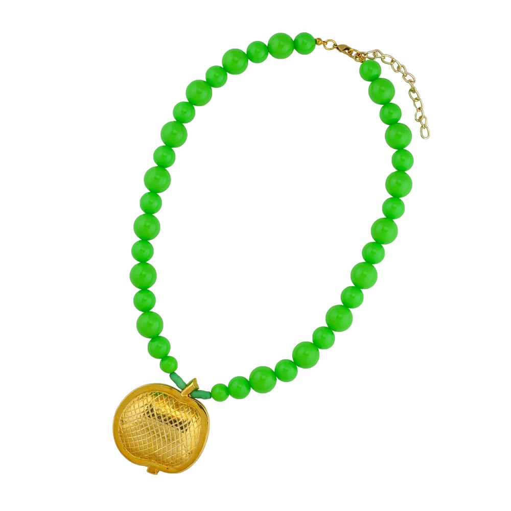 Necklace 42x37mm apple gold-plated beads apple green plastic 42cm