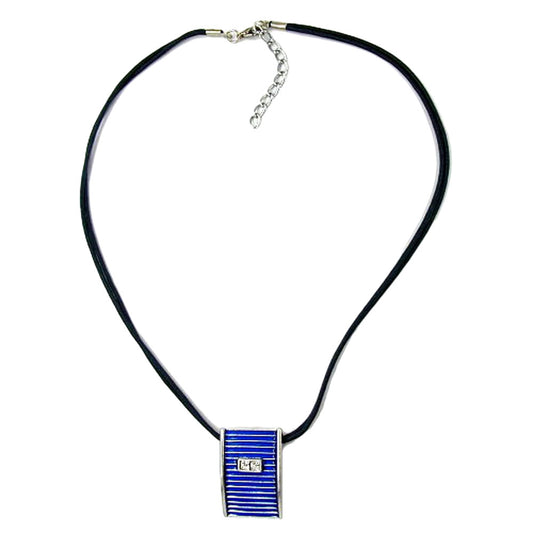 Chain 32x21mm metal pendant silver-colored enamel blue cord blue 45cm