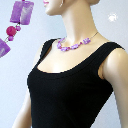 Chain wire chain square wavy lilac-white-marbled plastic beads 45cm