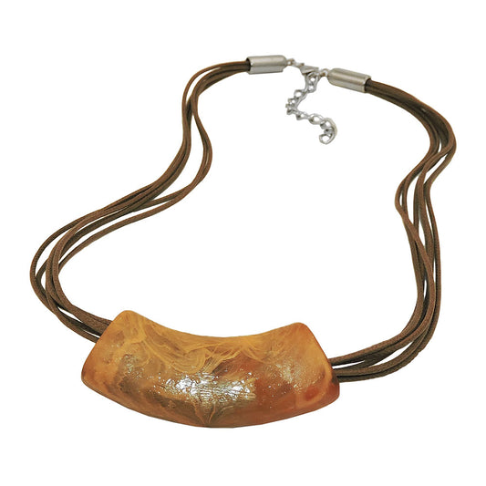Chain 54x19mm pendant tube flat bent ochre-light brown-marbled shiny plastic 45cm