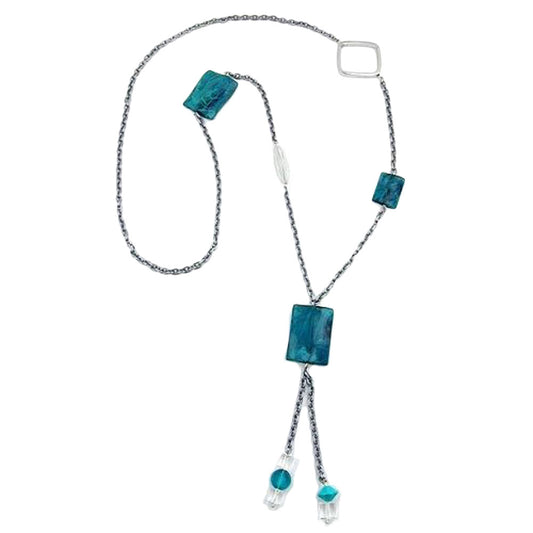 Chain 35x25mm Pillow plastic beads turquoise-marbled anchor chain anodized grey 95cm