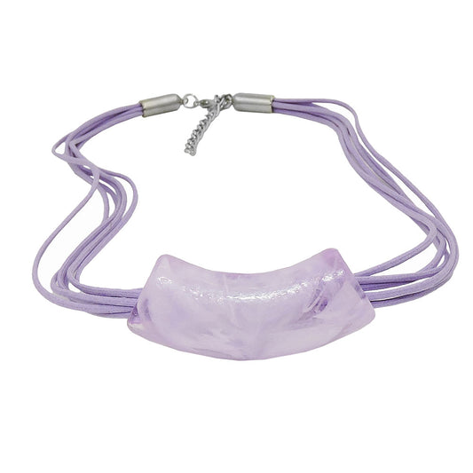 Chain 54x19mm pendant tube flat curved lilac-marbled shiny plastic 45cm