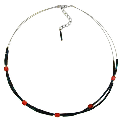 Kette Drahtkette mit Glasperlen dunkelblau und rot 45cm