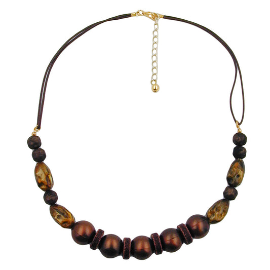 Necklace plastic beads mother of pearl brown silky shiny with cord brown 50cm