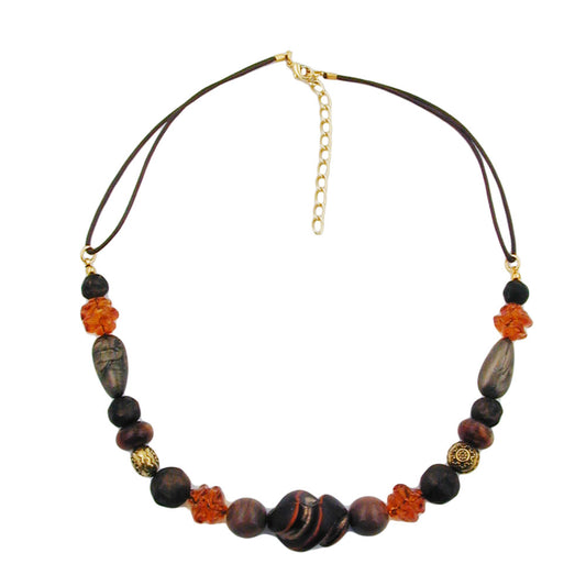 Necklace plastic beads screw bead brown orange with cord 45cm