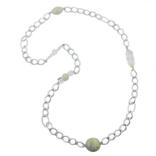 Chain plastic beads mint-turquoise wide curb chain aluminum light gray 95cm