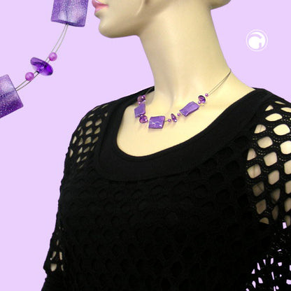 Chain wire chain square wavy lilac-transparent with glitter plastic beads 45cm