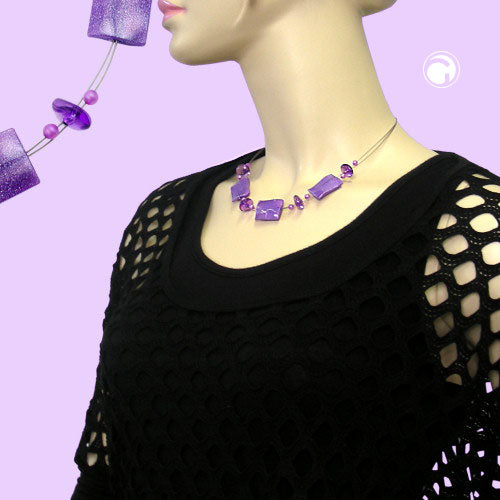 Chain wire chain square wavy lilac-transparent with glitter plastic beads 45cm