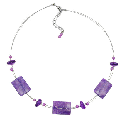 Chain wire chain square wavy lilac-transparent with glitter plastic beads 45cm