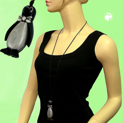 Kette „Pinguin schwarz–silbergrau“ – stilvoll, charmant & handgefertigt