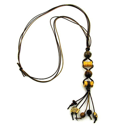 Chain 2x roller gold-colored brown cord brown-olive 90cm