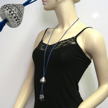 Kette 30x28mm Kegelperle Kunststoff altsilberfarben Kordel blau 100cm