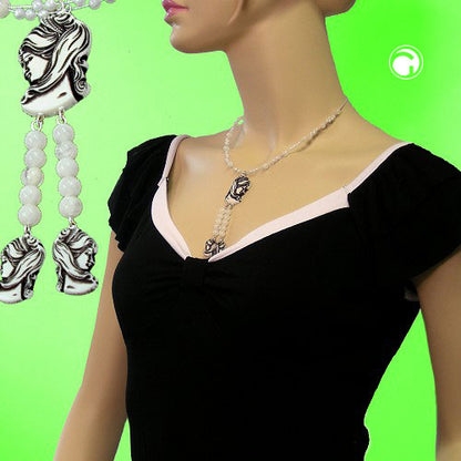 Chain wire chain Camée beige-black plastic beads 45cm