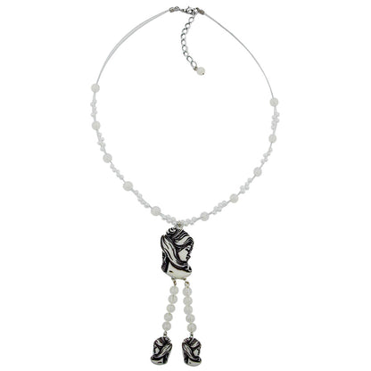 Chain wire chain Camée beige-black plastic beads 45cm
