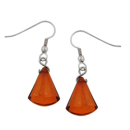 Ear hook earrings earrings 40x13mm flat cone faceted brown plastic hook white bronze