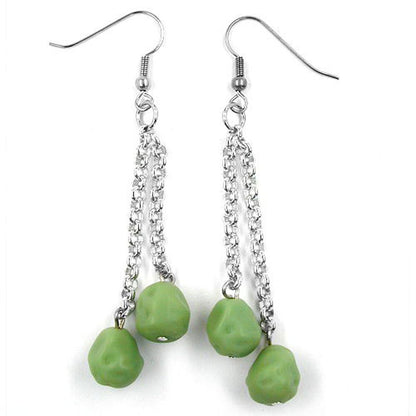 Ear hooks earrings 70mm pea chain with beads plastic light green