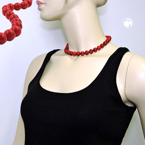 Necklace 12mm plastic beads red-black-marbled