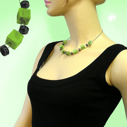 Wire chain cube light green marbled plastic beads 45cm