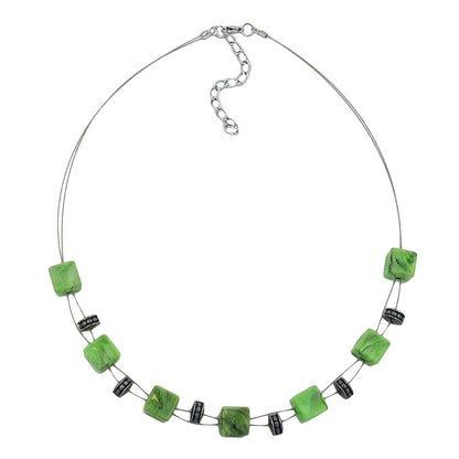 Wire chain cube light green marbled plastic beads 45cm