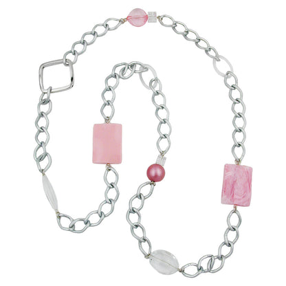 Chain plastic beads pink transparent wide curb chain aluminum light gray 95cm