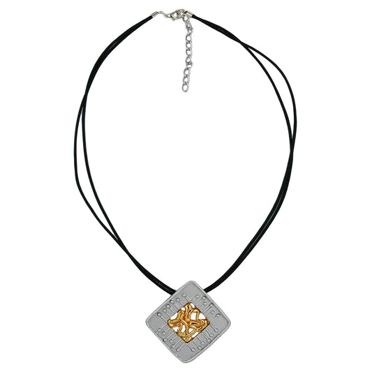 Chain cord chain with 39x39mm pendant metal plate bicolor 45cm