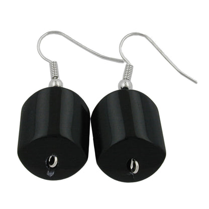 Ear hook earrings earrings 37x15mm slanted bead plastic shiny black