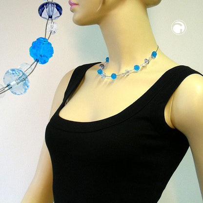 Necklace wire chain flower pearl turquoise aqua plastic beads 45cm