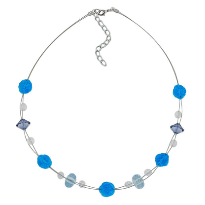 Necklace wire chain flower pearl turquoise aqua plastic beads 45cm