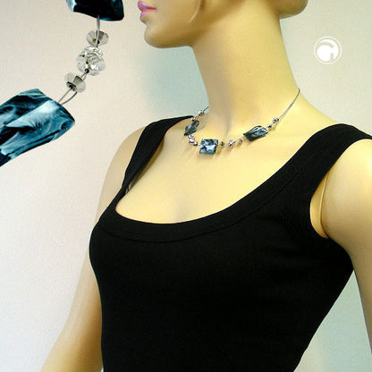 Chain wire chain square wavy steel blue-white plastic beads 45cm