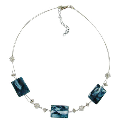 Chain wire chain square wavy steel blue-white plastic beads 45cm