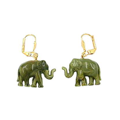 Ear leverback earrings earrings 37x23mm gold-colored elephant mini olive-marbled plastic