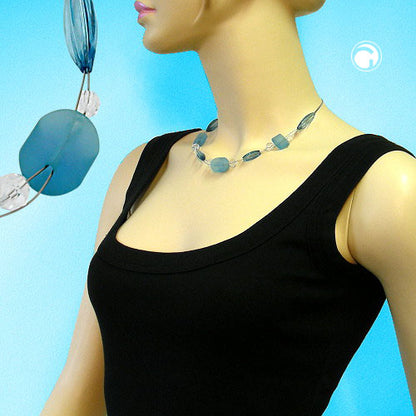 Wire chain turquoise-aqua-transparent plastic beads 45cm