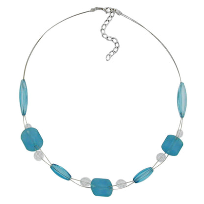 Wire chain turquoise-aqua-transparent plastic beads 45cm