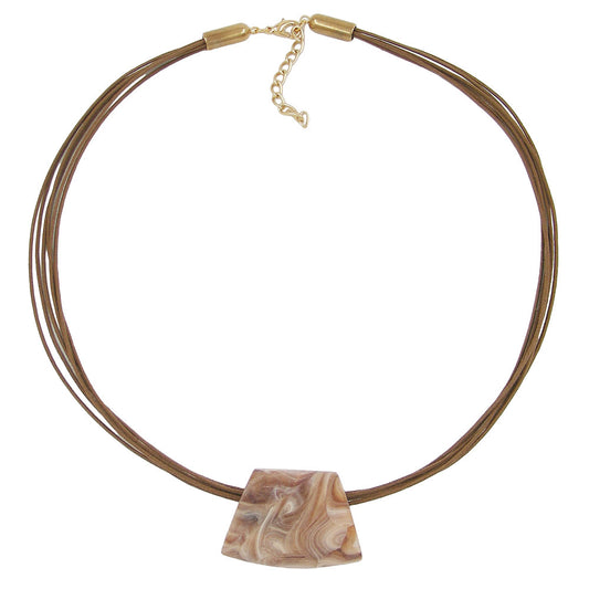 Chain plastic bead trapeze beige marbled matt cord brown 45cm