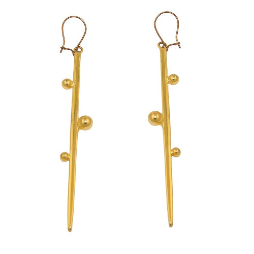 Ear hook earrings 80mm bar gold-plated Tombak
